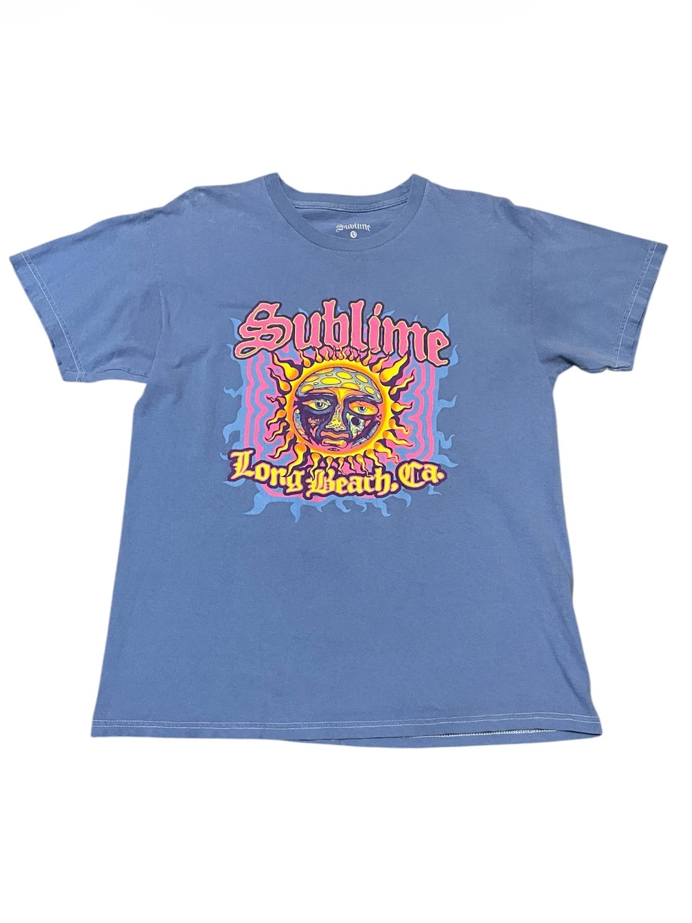 Men's Sublime Long Beach CA Tshirt Size Large Bright Blue 90's Y2K Punk